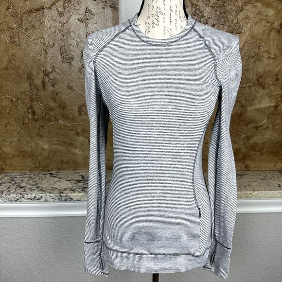 Lululemon Think Fast Long Sleeve Women's 4 Heathered Slate Stripe Activewear‎ - Picture 1 of 9